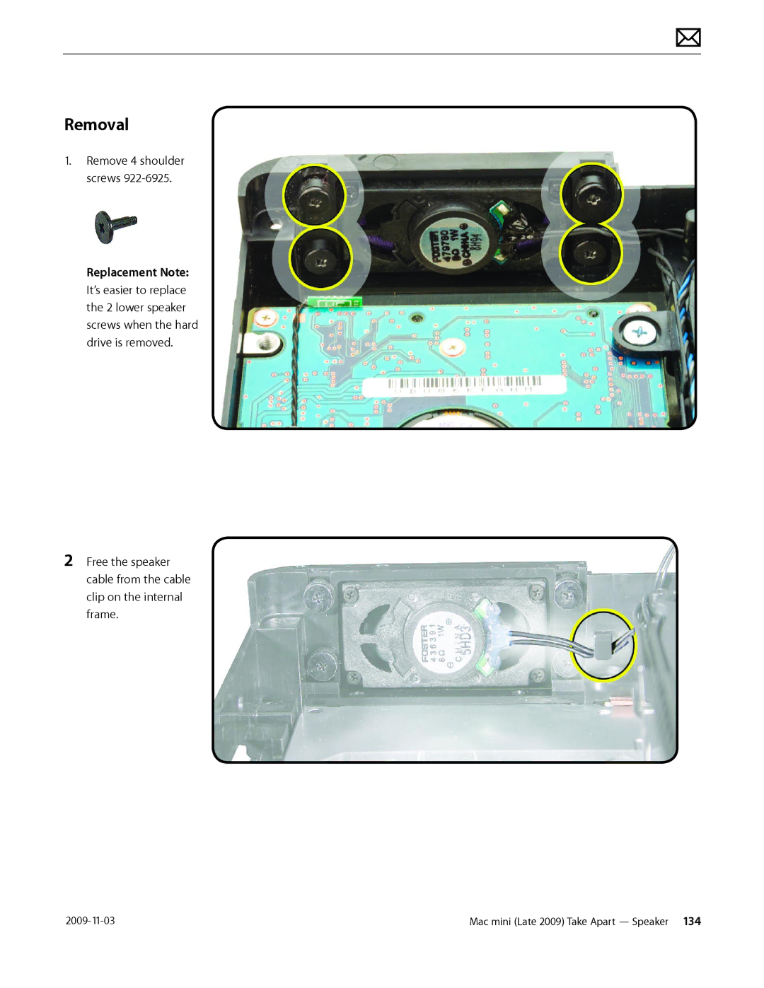 Apple LATE 2009 manual Remove 4 shoulder screws 