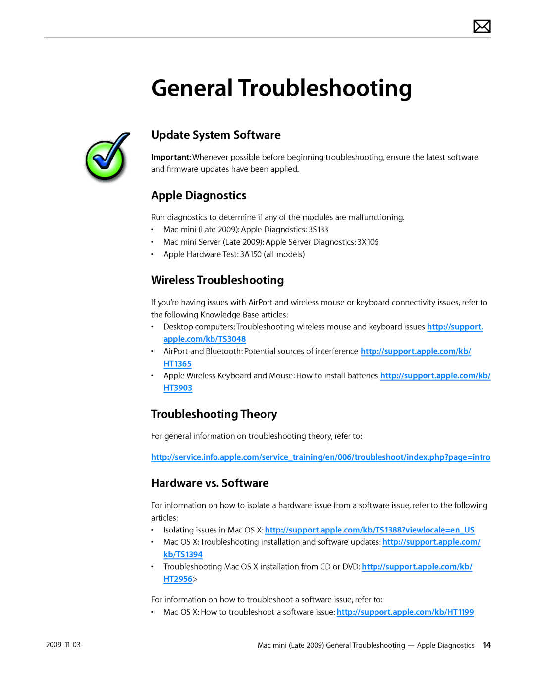 Apple LATE 2009 manual General Troubleshooting 