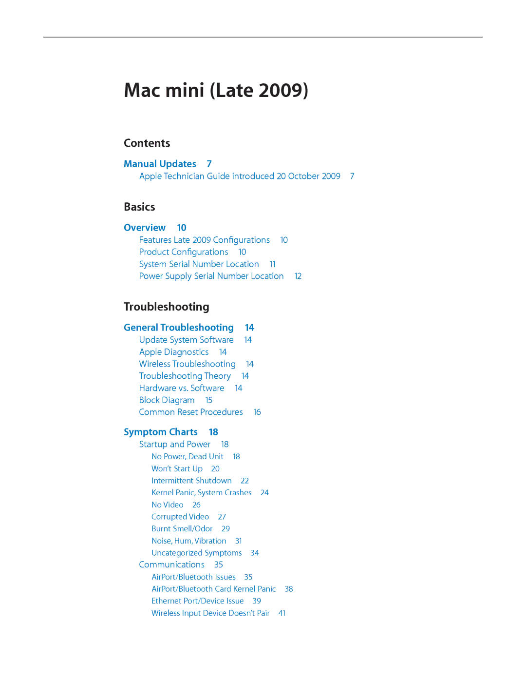 Apple LATE 2009 manual Contents, Basics, Troubleshooting 