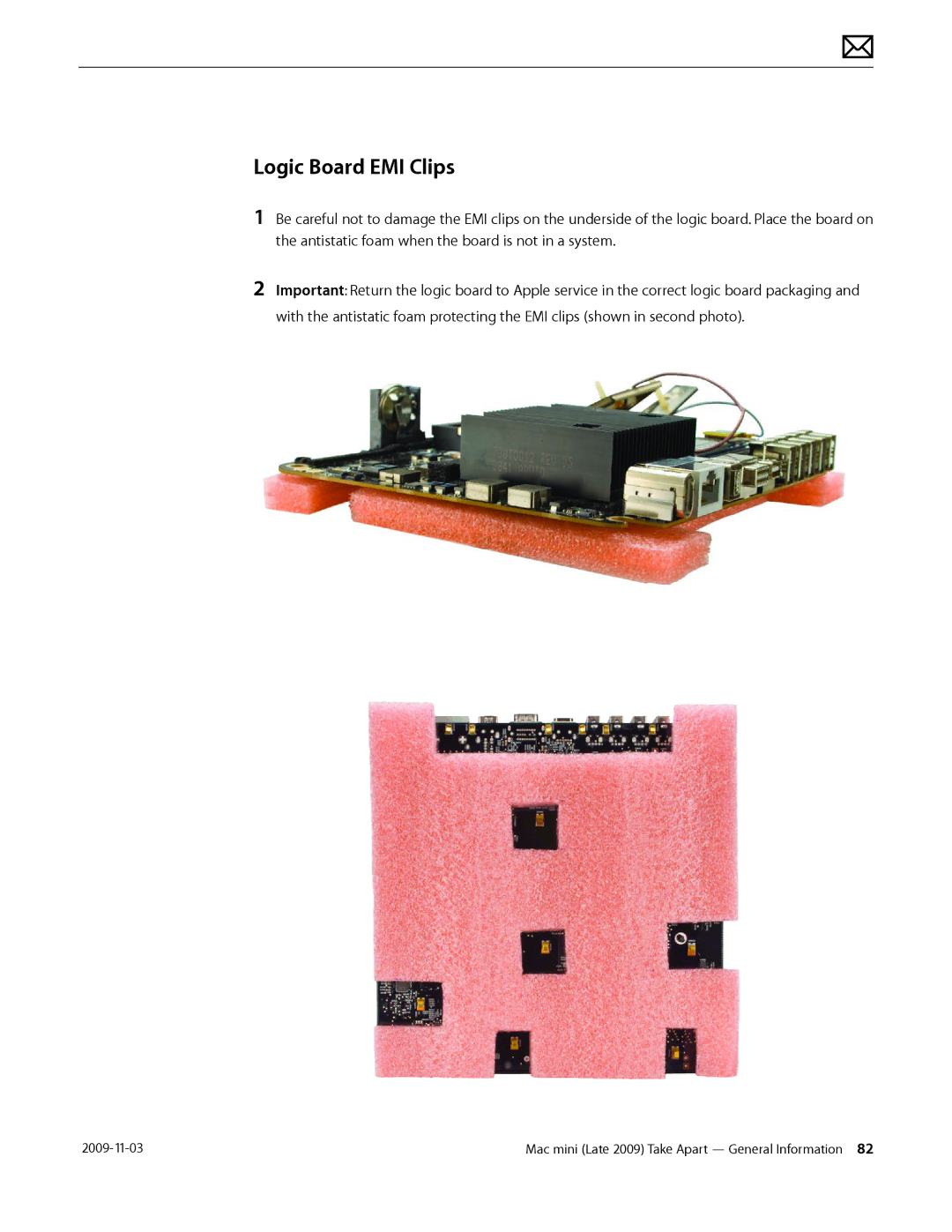 Apple LATE 2009 manual Logic Board EMI Clips 