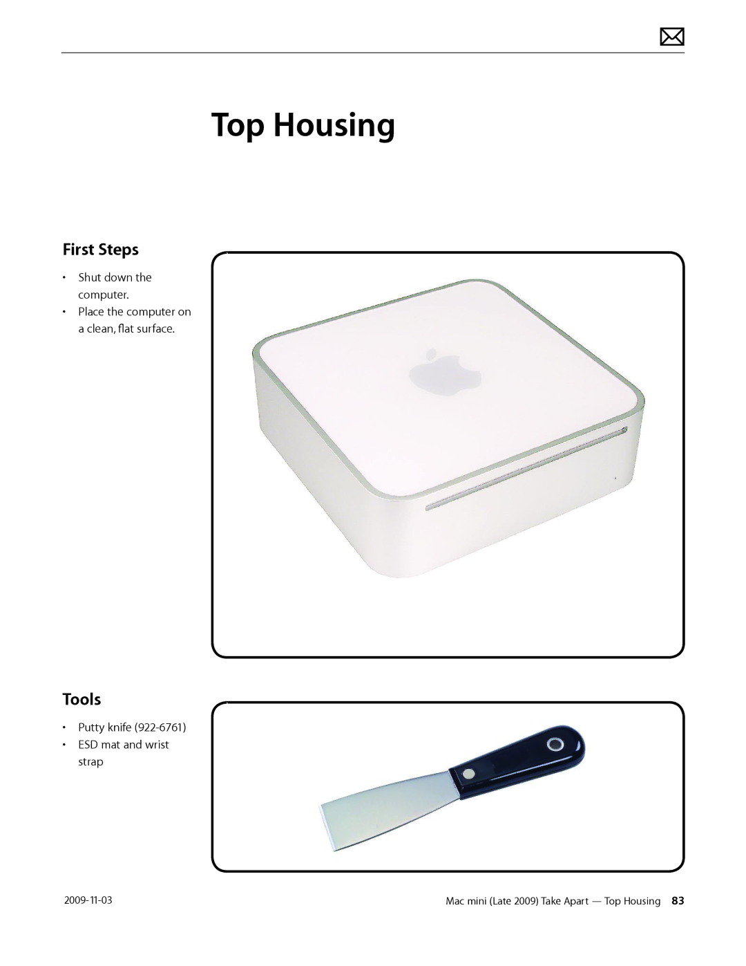 Apple LATE 2009 manual Top Housing, First Steps, Tools 