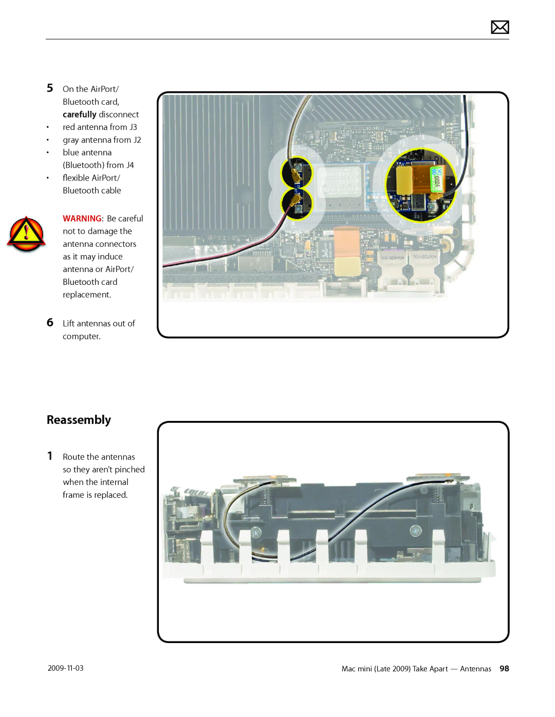 Apple LATE 2009 manual On the AirPort/ Bluetooth card, carefully disconnect 