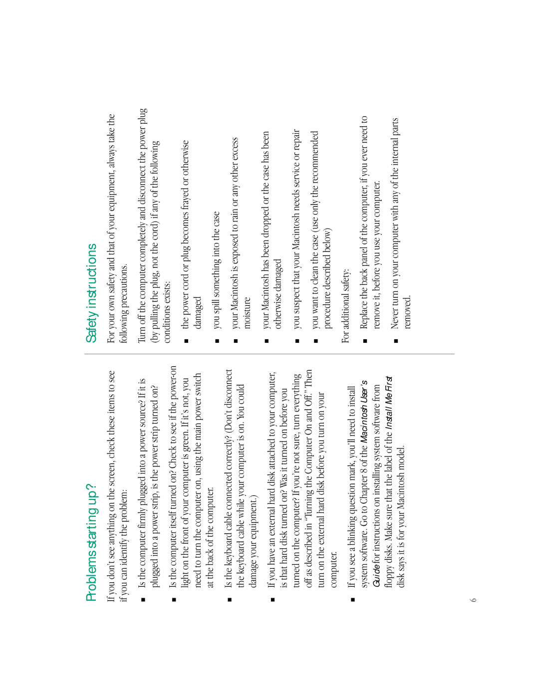 Apple LC 550 manual Problems starting up?, Safety instructions 