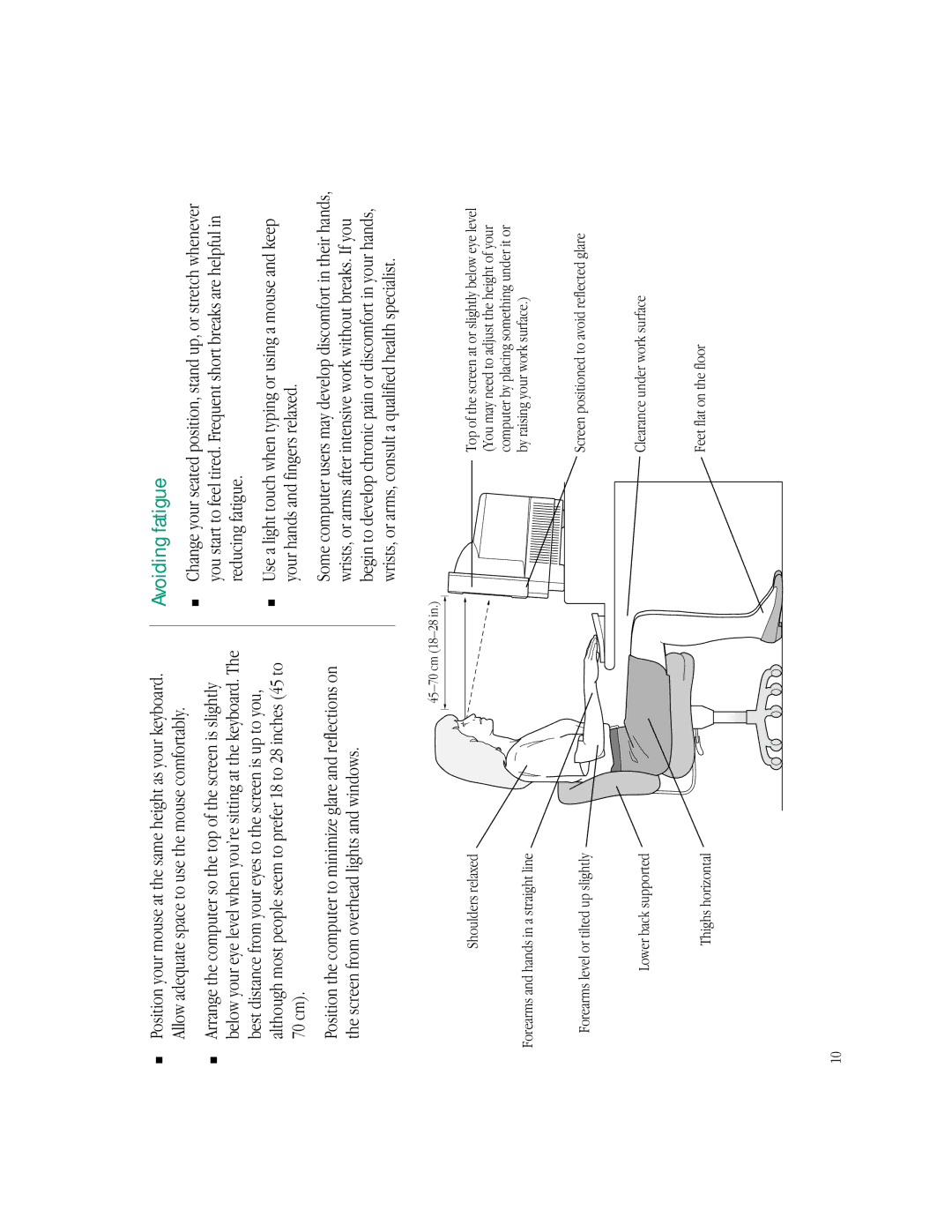 Apple LC 550 manual Avoiding fatigue, 45-70 cm 18-28 