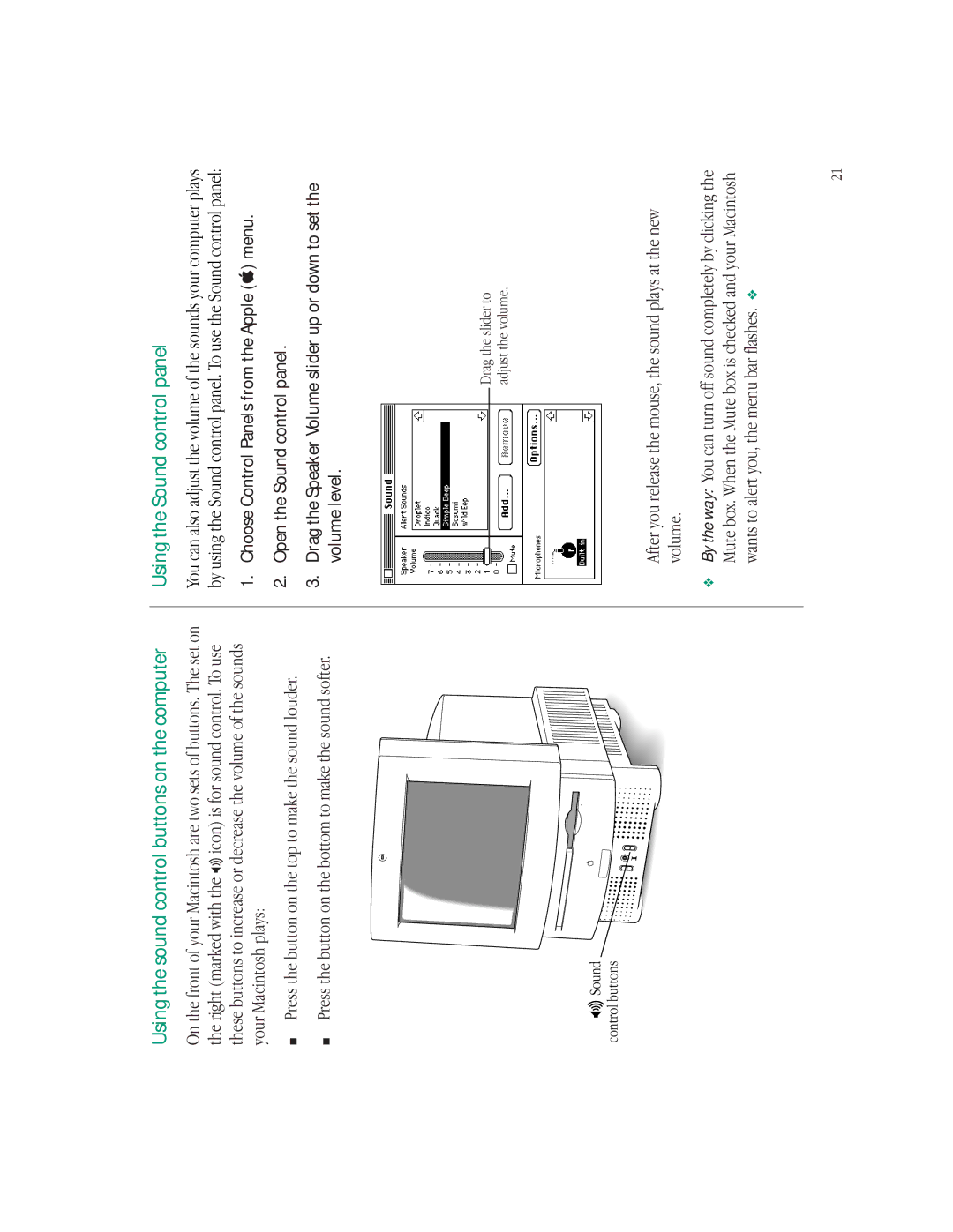 Apple LC 550 manual Using the Sound control panel, Using the sound control buttons on the computer 