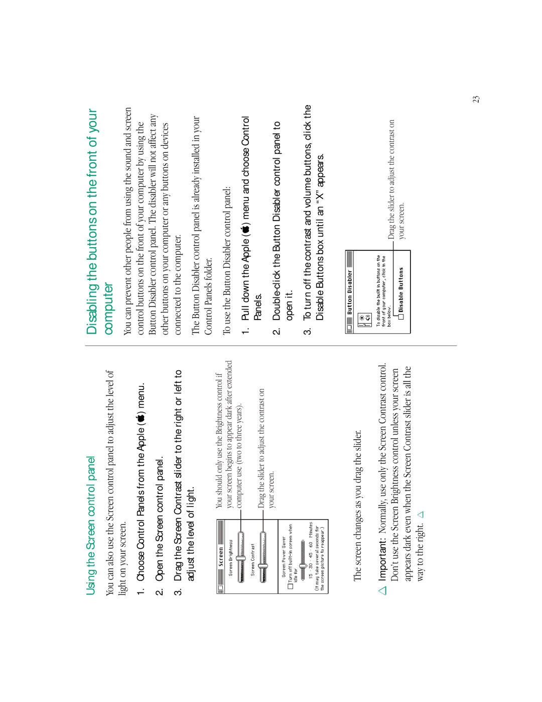 Apple LC 550 manual Disabling the buttons on the front of your computer, Using the Screen control panel 