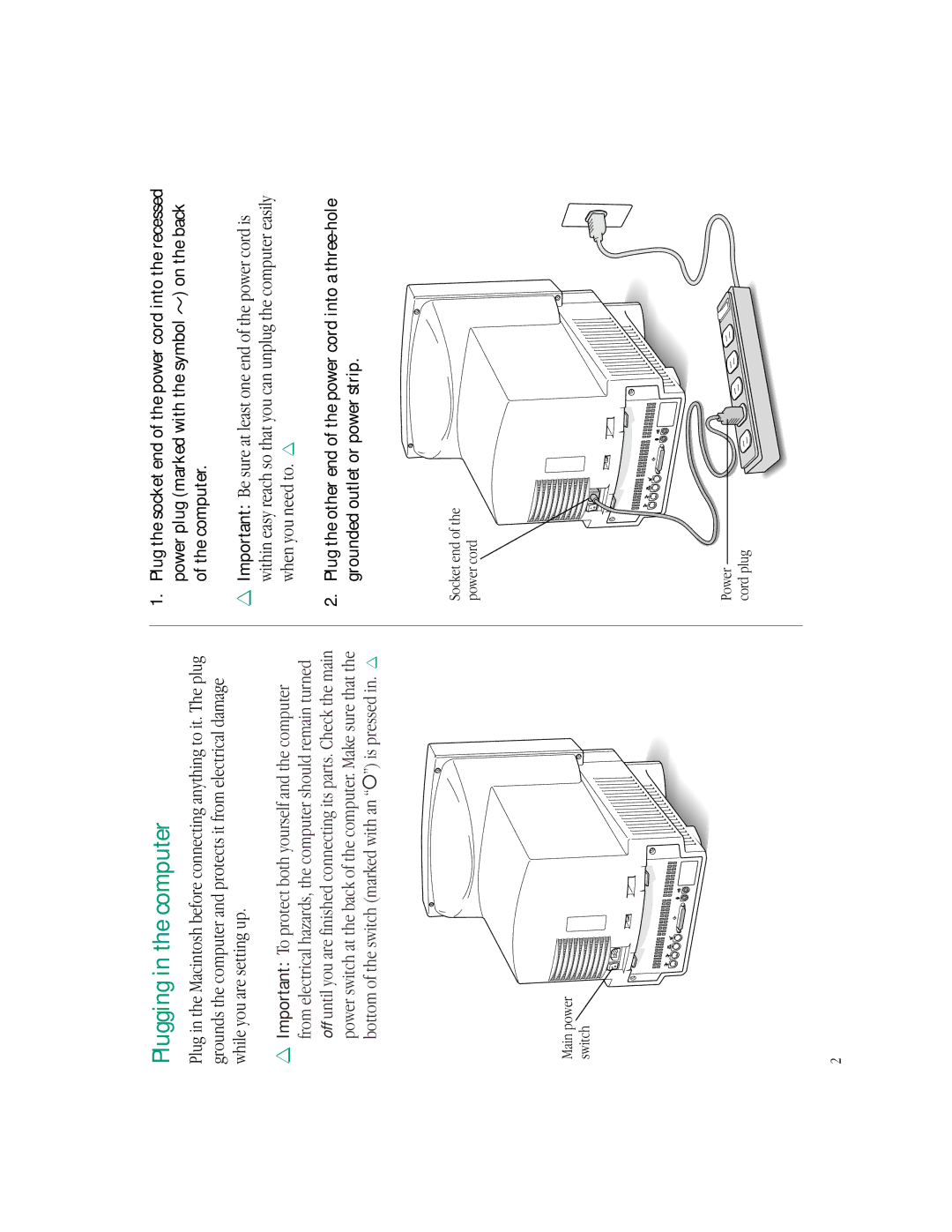 Apple LC 550 manual Plugging in the computer 