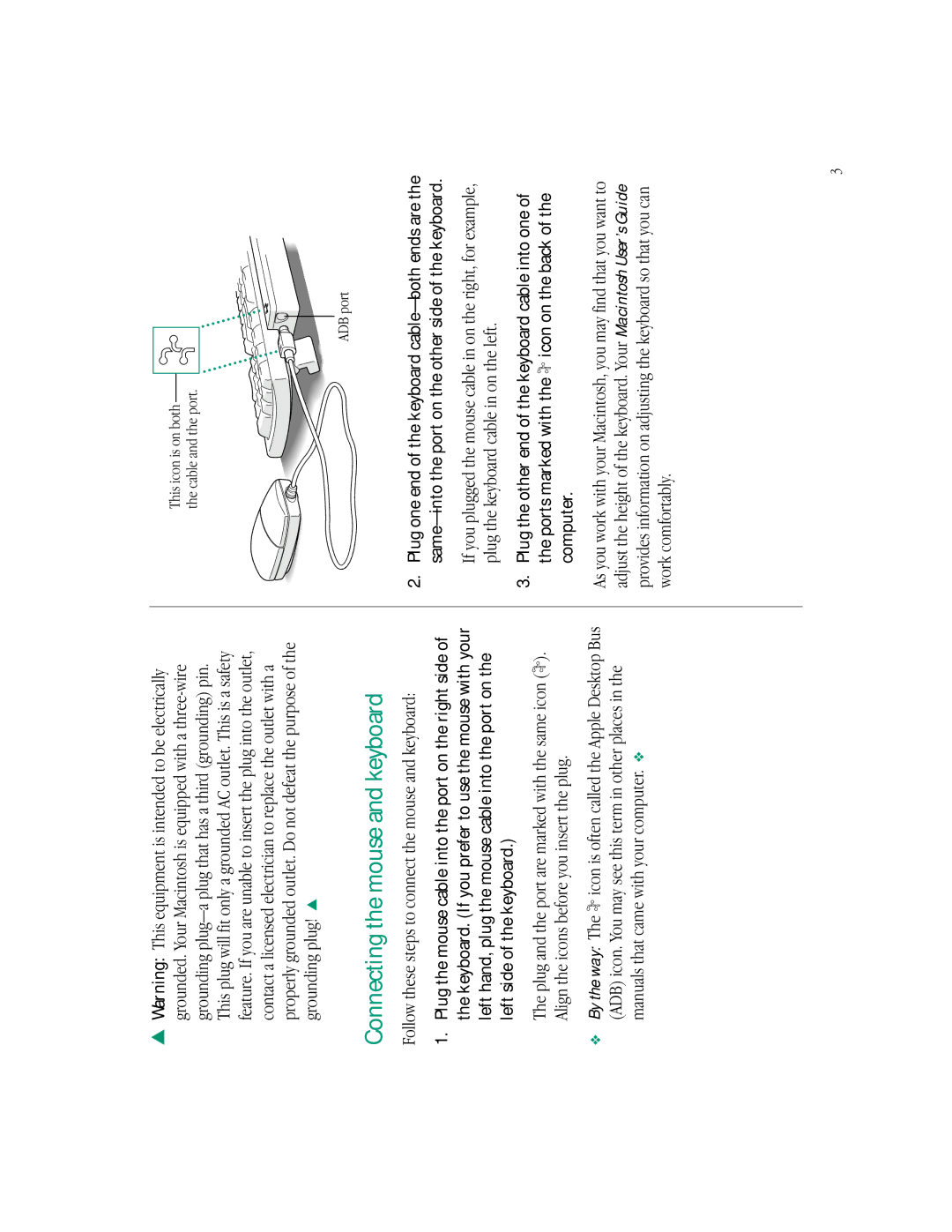 Apple LC 550 manual Connecting the mouse and keyboard 