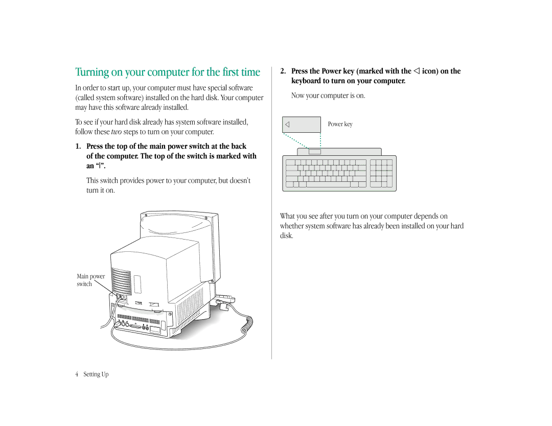 Apple LC 575 manual Computer. The top of the switch is marked with an, Power key 