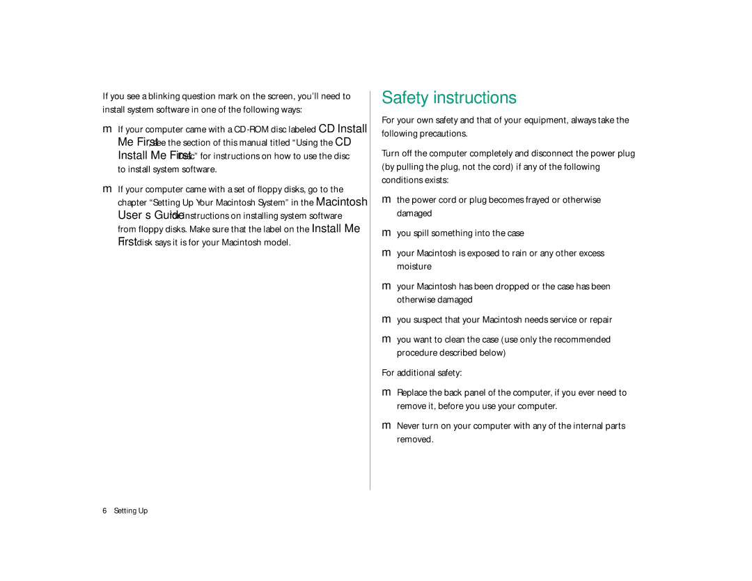 Apple LC 575 manual Safety instructions 