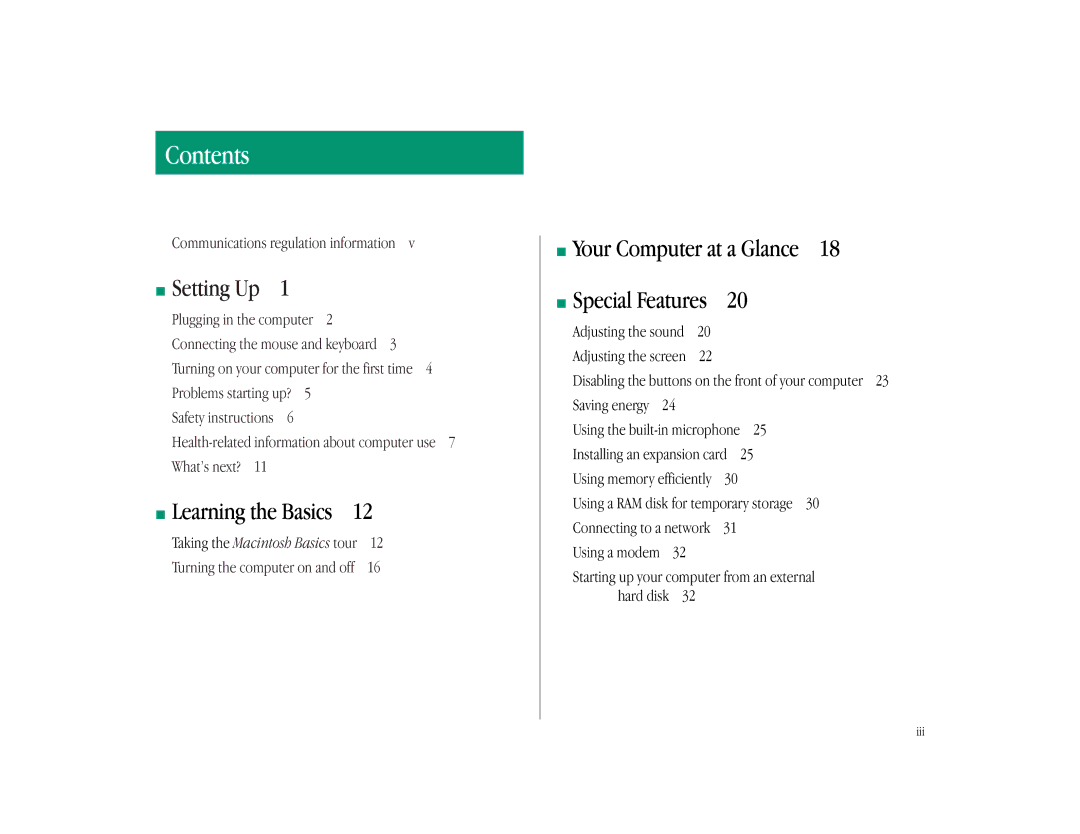 Apple LC 575 manual Contents 