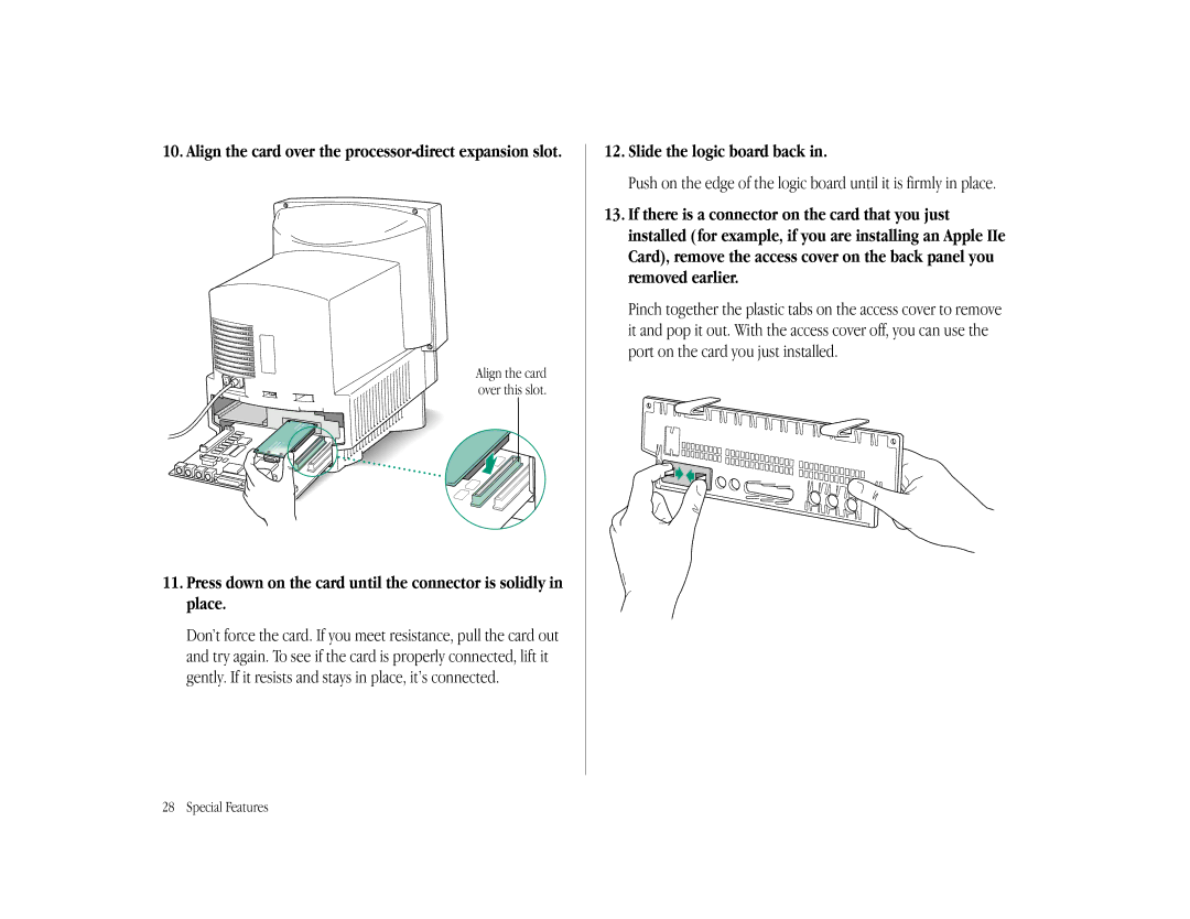 Apple LC 575 manual Slide the logic board back 