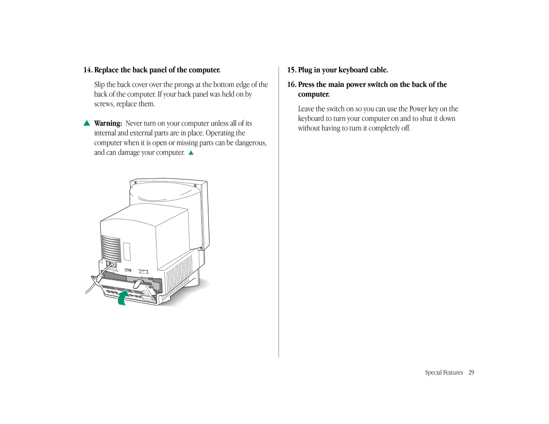 Apple LC 575 manual Replace the back panel of the computer 