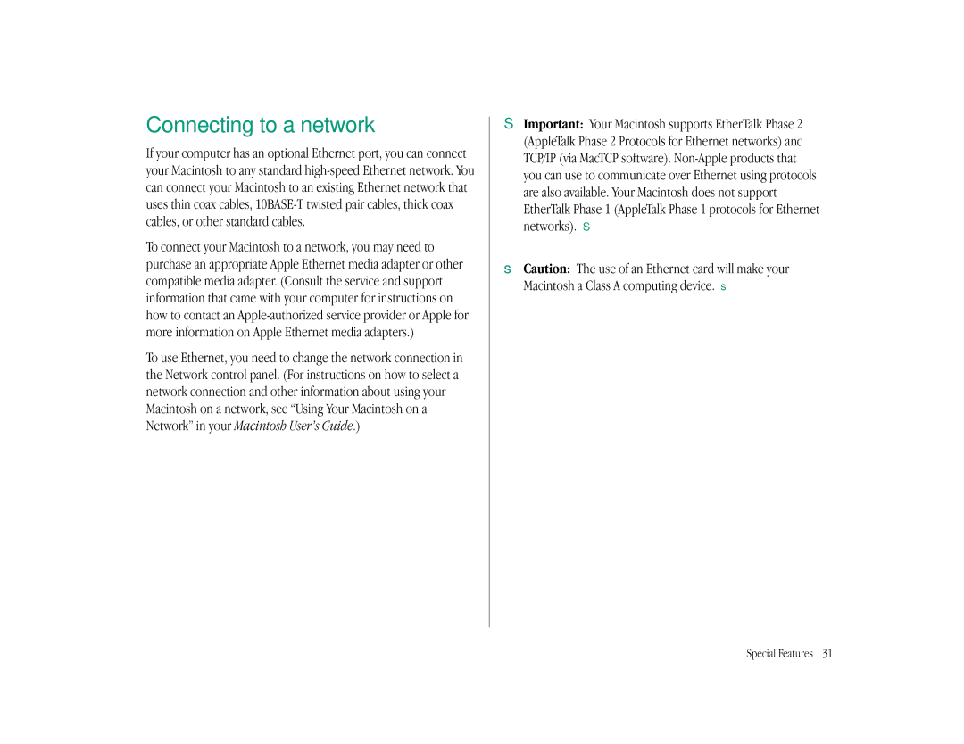 Apple LC 575 manual Connecting to a network 