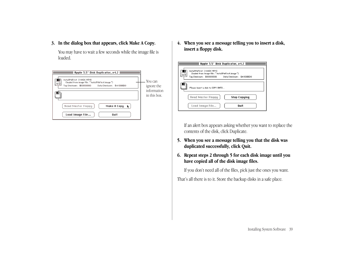 Apple LC 575 manual Dialog box that appears, click Make a Copy 