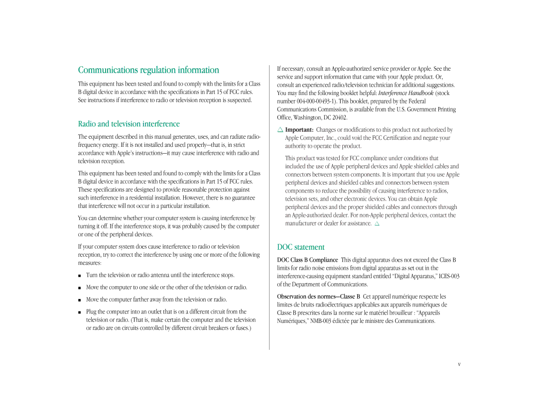 Apple LC 575 manual Communications regulation information, Move the computer farther away from the television or radio 