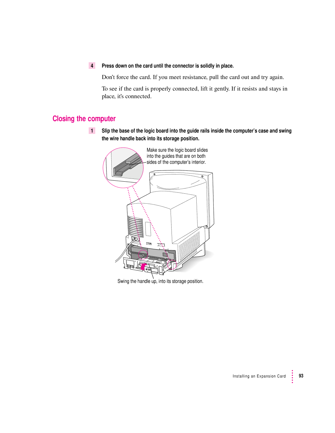 Apple LC 580 manual Closing the computer 