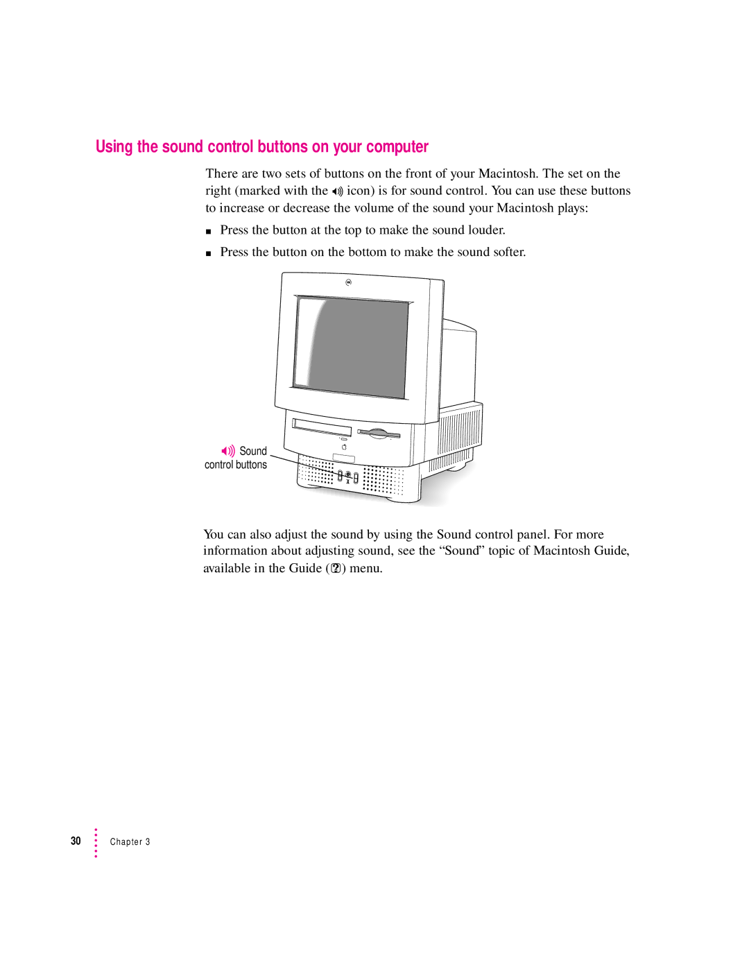 Apple LC 580 manual Using the sound control buttons on your computer 