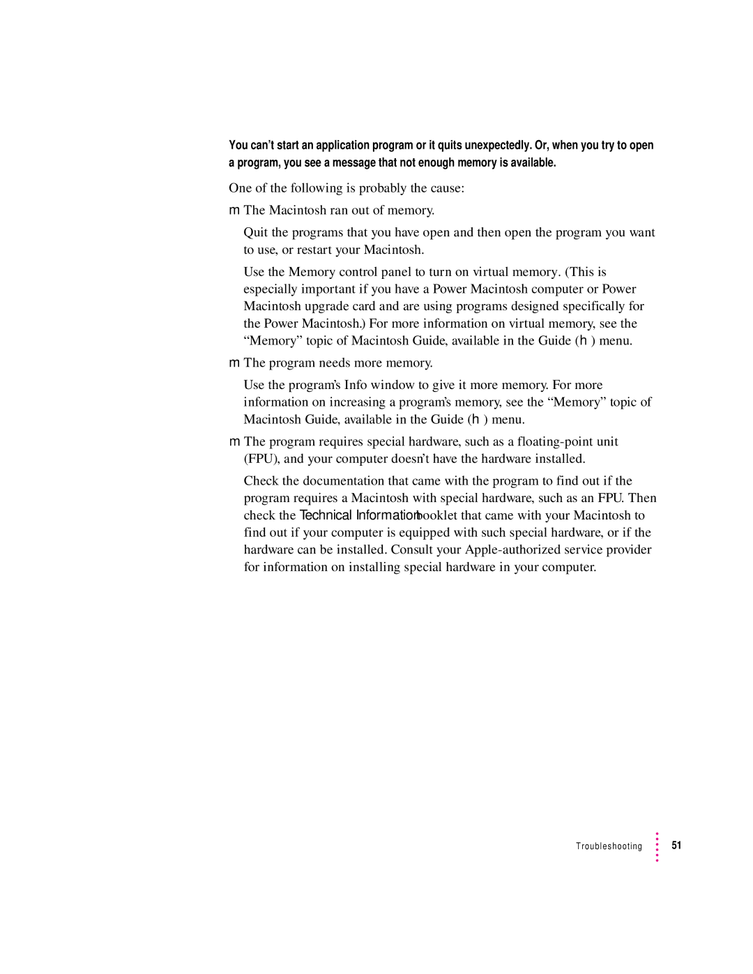 Apple LC 580 manual Troubleshooting 