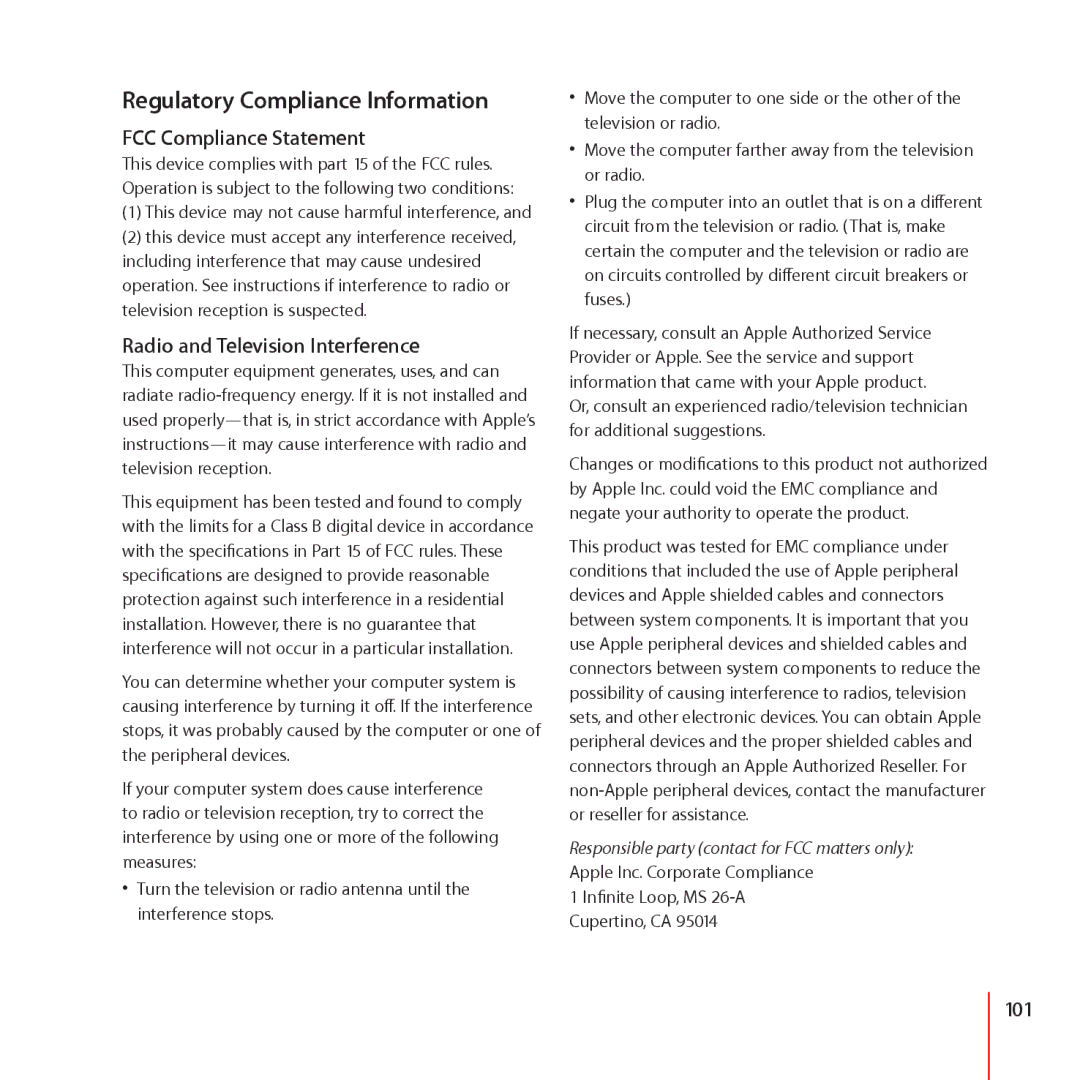 Apple LE034-4957-A manual Regulatory Compliance Information, FCC Compliance Statement 