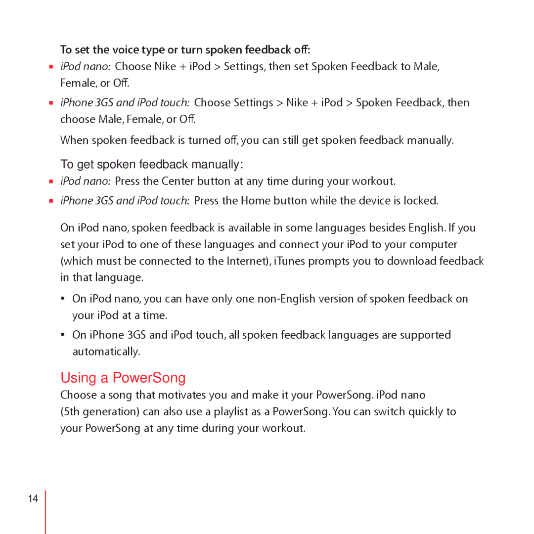 Apple LE034-4957-A manual Using a PowerSong, To set the voice type or turn spoken feedback off 