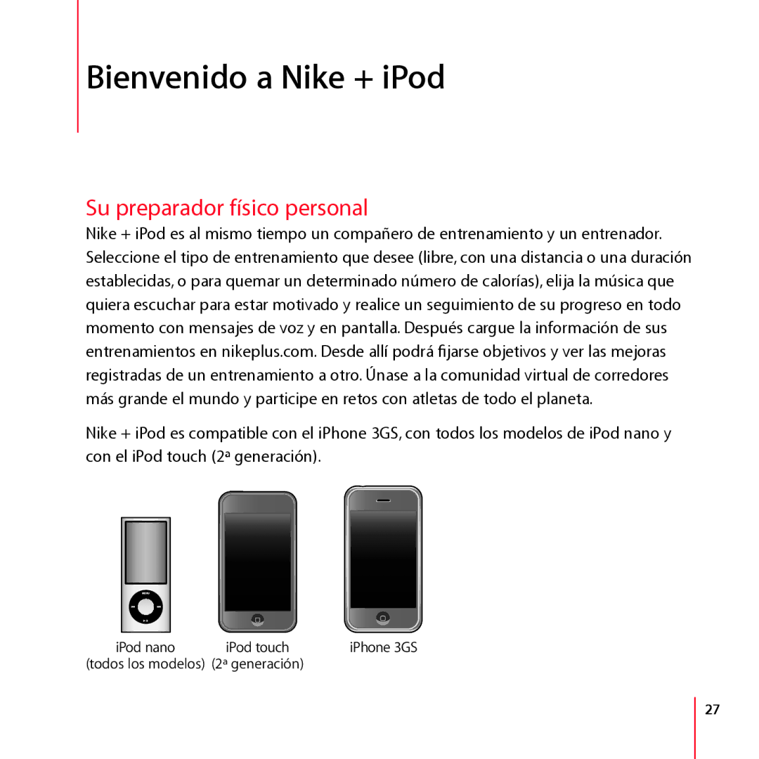 Apple LE034-4957-A manual Bienvenido a Nike + iPod, Su preparador físico personal 