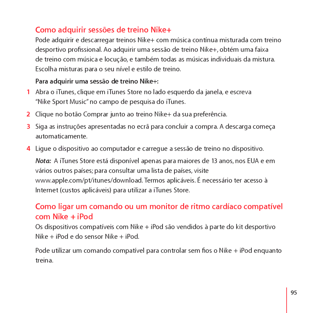 Apple LE034-4957-A manual Como adquirir sessões de treino Nike+, Para adquirir uma sessão de treino Nike+ 