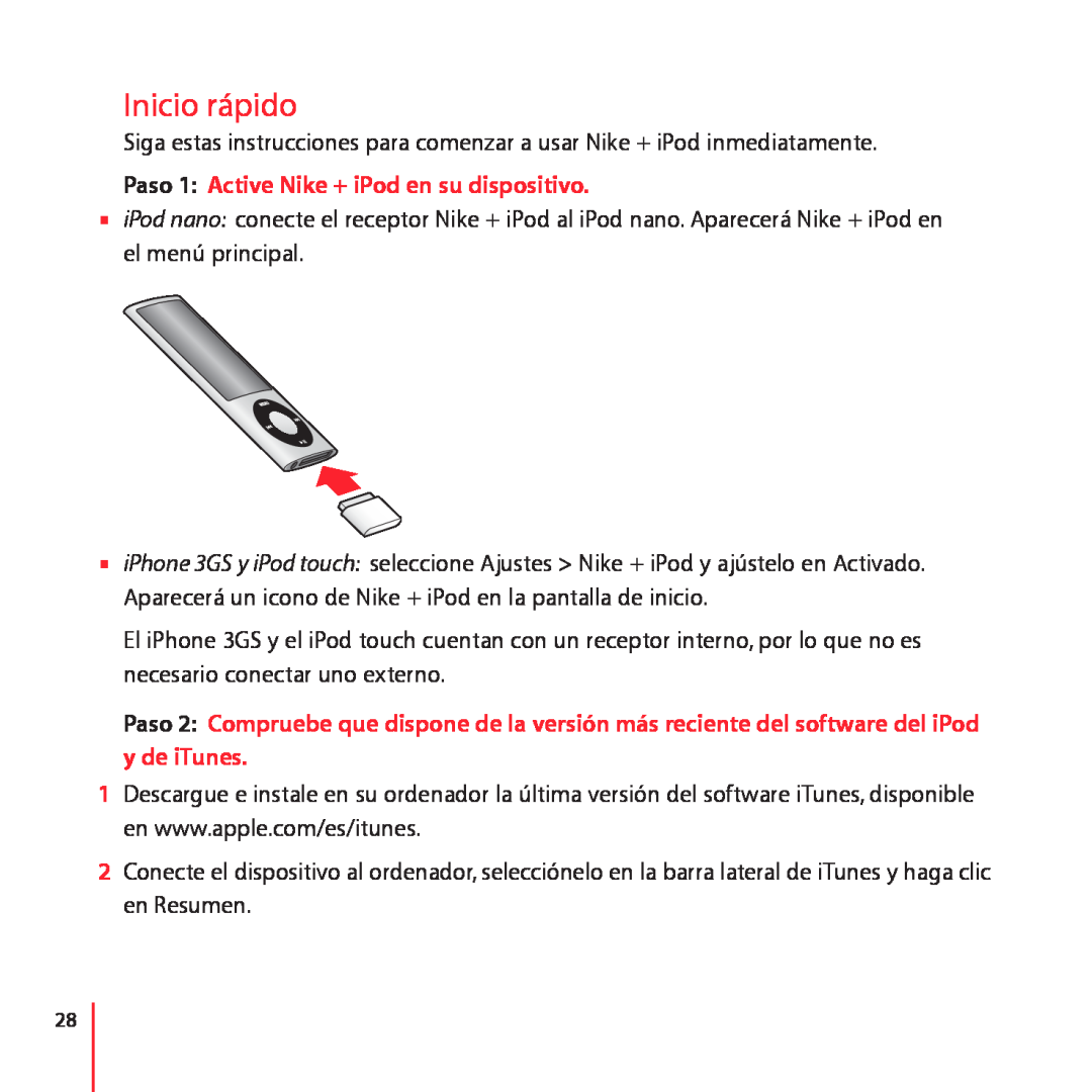 Apple LE034-4957-A manual Inicio rápido, Paso 1 Active Nike + iPod en su dispositivo 
