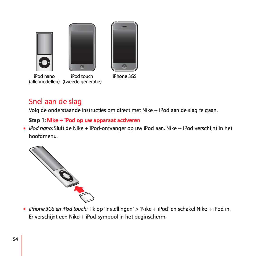 Apple LE034-4957-A manual Snel aan de slag, Stap 1 Nike + iPod op uw apparaat activeren 