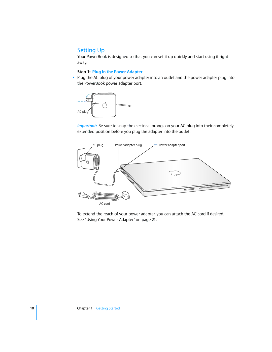 Apple LL2507 manual Setting Up, Plug In the Power Adapter 