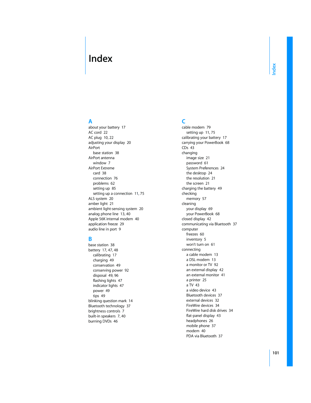 Apple LL2507 manual Index, 101 