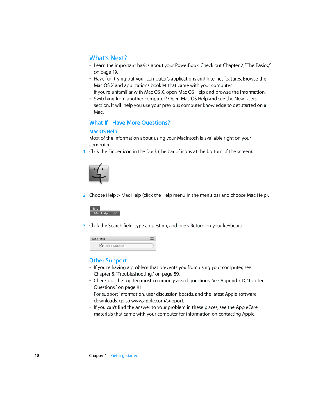Apple LL2507 manual What’s Next?, What If I Have More Questions?, Other Support, Mac OS Help 