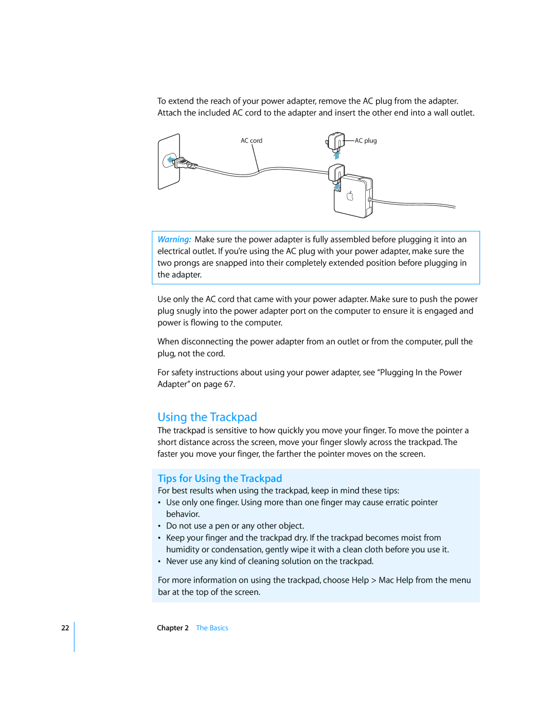 Apple LL2507 manual Tips for Using the Trackpad 