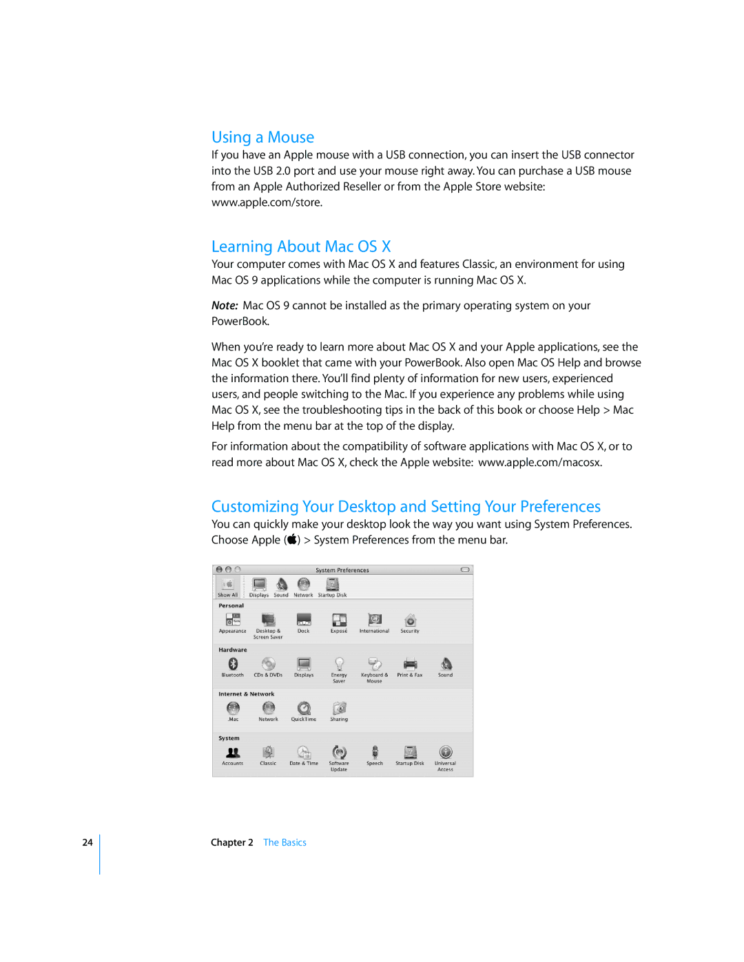 Apple LL2507 manual Using a Mouse Learning About Mac OS, Customizing Your Desktop and Setting Your Preferences 