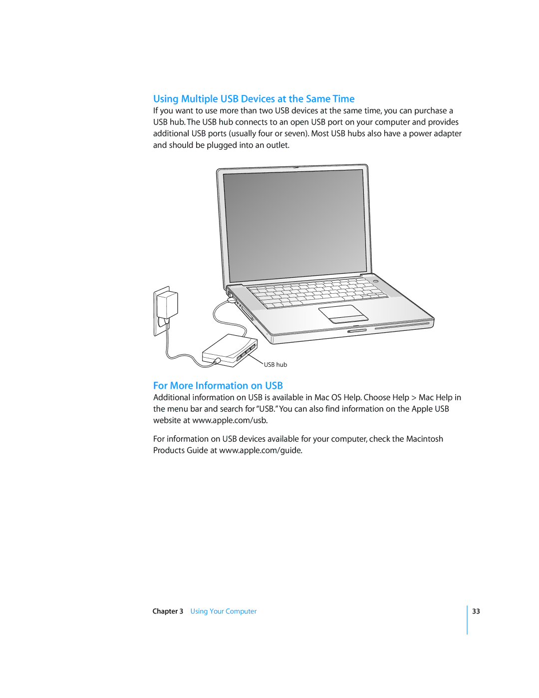 Apple LL2507 manual Using Multiple USB Devices at the Same Time, For More Information on USB 