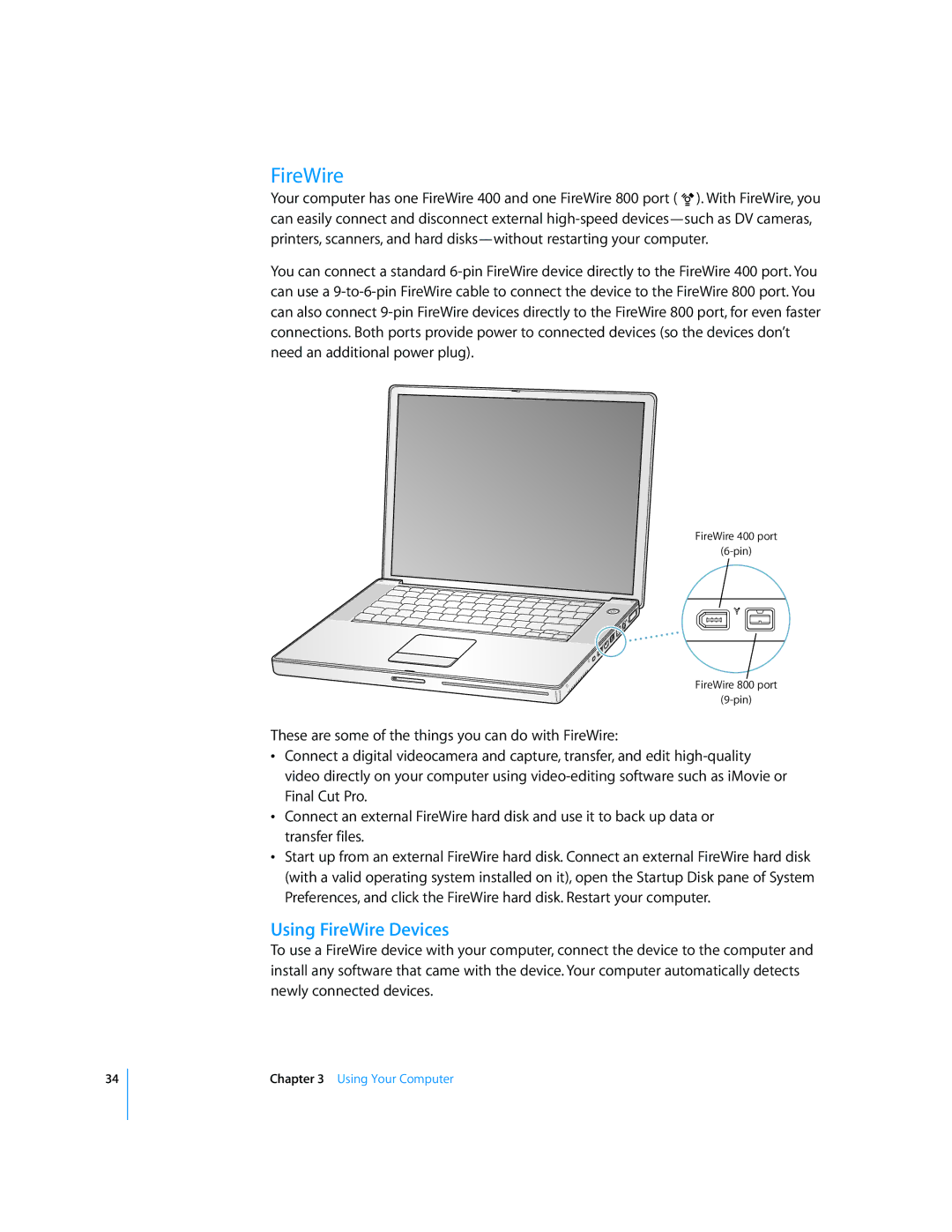 Apple LL2507 manual Using FireWire Devices 