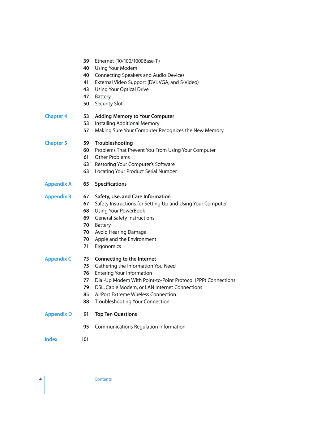 Apple LL2507 manual Appendix a, Appendix B, Appendix C, Appendix D, Index 