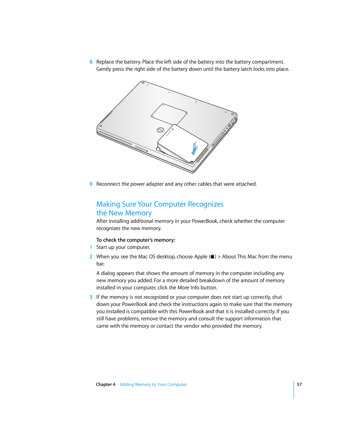 Apple LL2507 manual Making Sure Your Computer Recognizes New Memory, To check the computer’s memory 