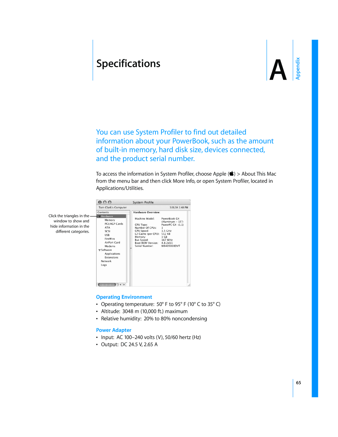 Apple LL2507 manual Operating Environment, Power Adapter 