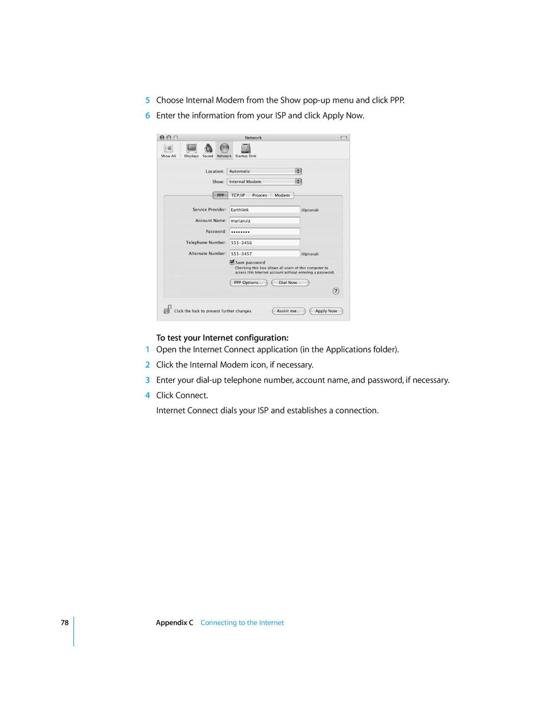 Apple LL2507 manual To test your Internet configuration 