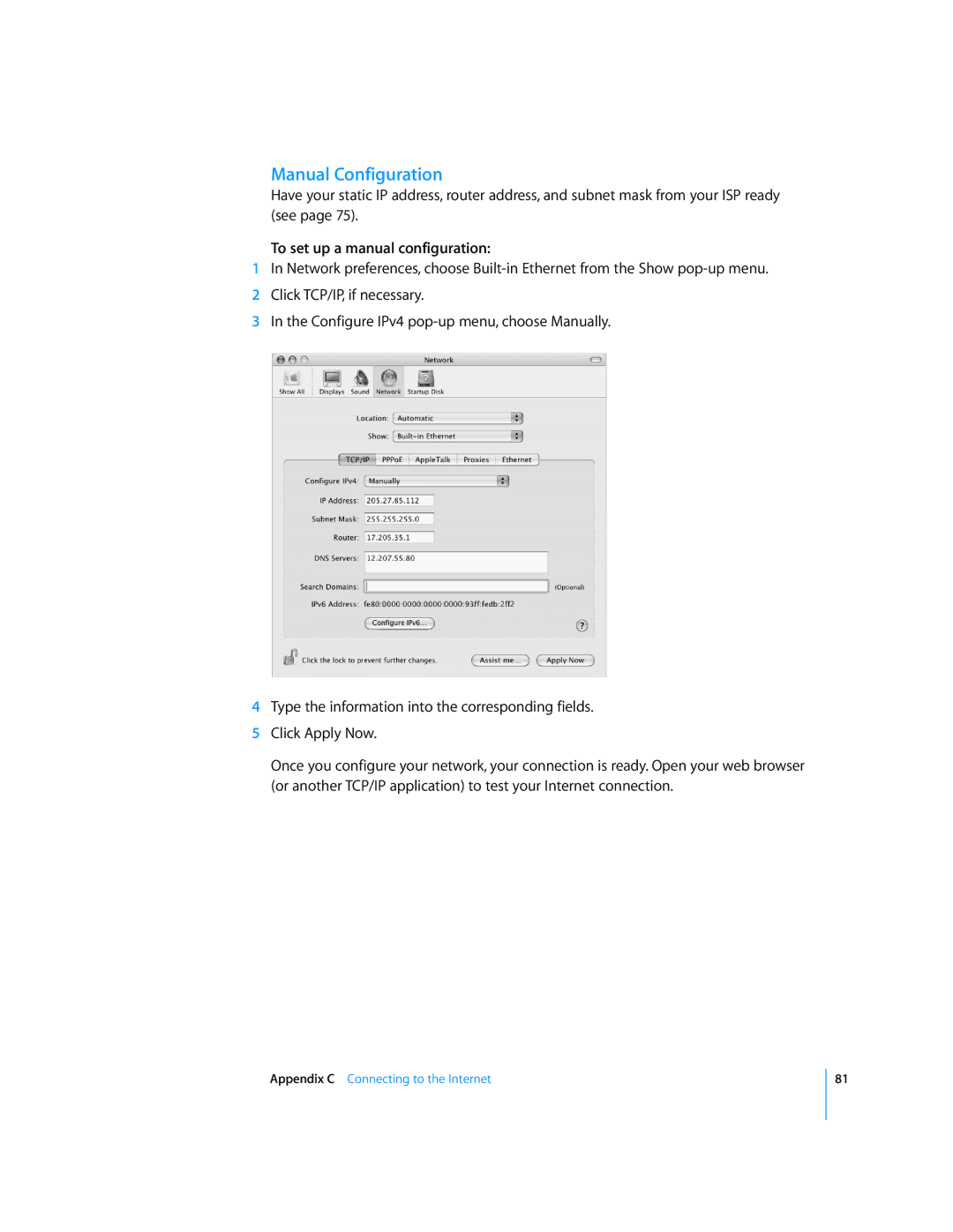 Apple LL2507 Manual Configuration, To set up a manual configuration 