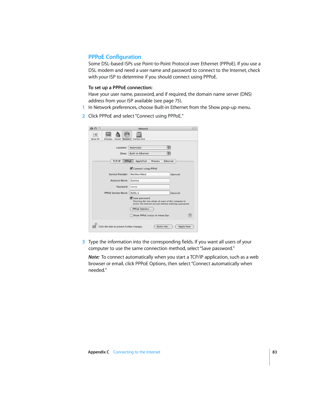 Apple LL2507 manual PPPoE Configuration, To set up a PPPoE connection 