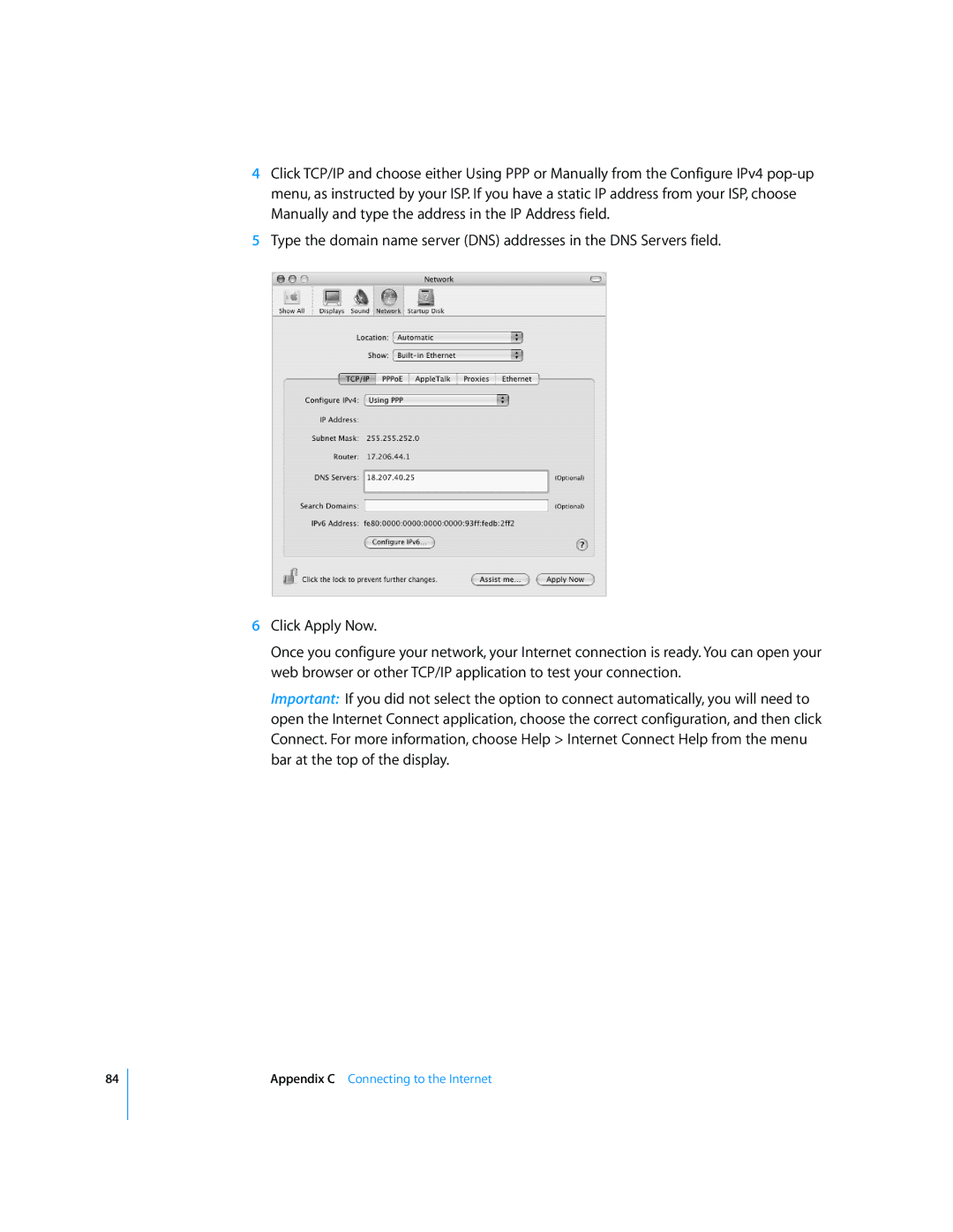 Apple LL2507 manual Appendix C Connecting to the Internet 