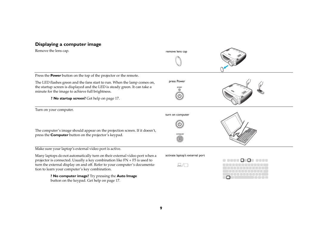 Apple LP 650 manual Displaying a computer image, ? No computer image? Try pressing the Auto Image 