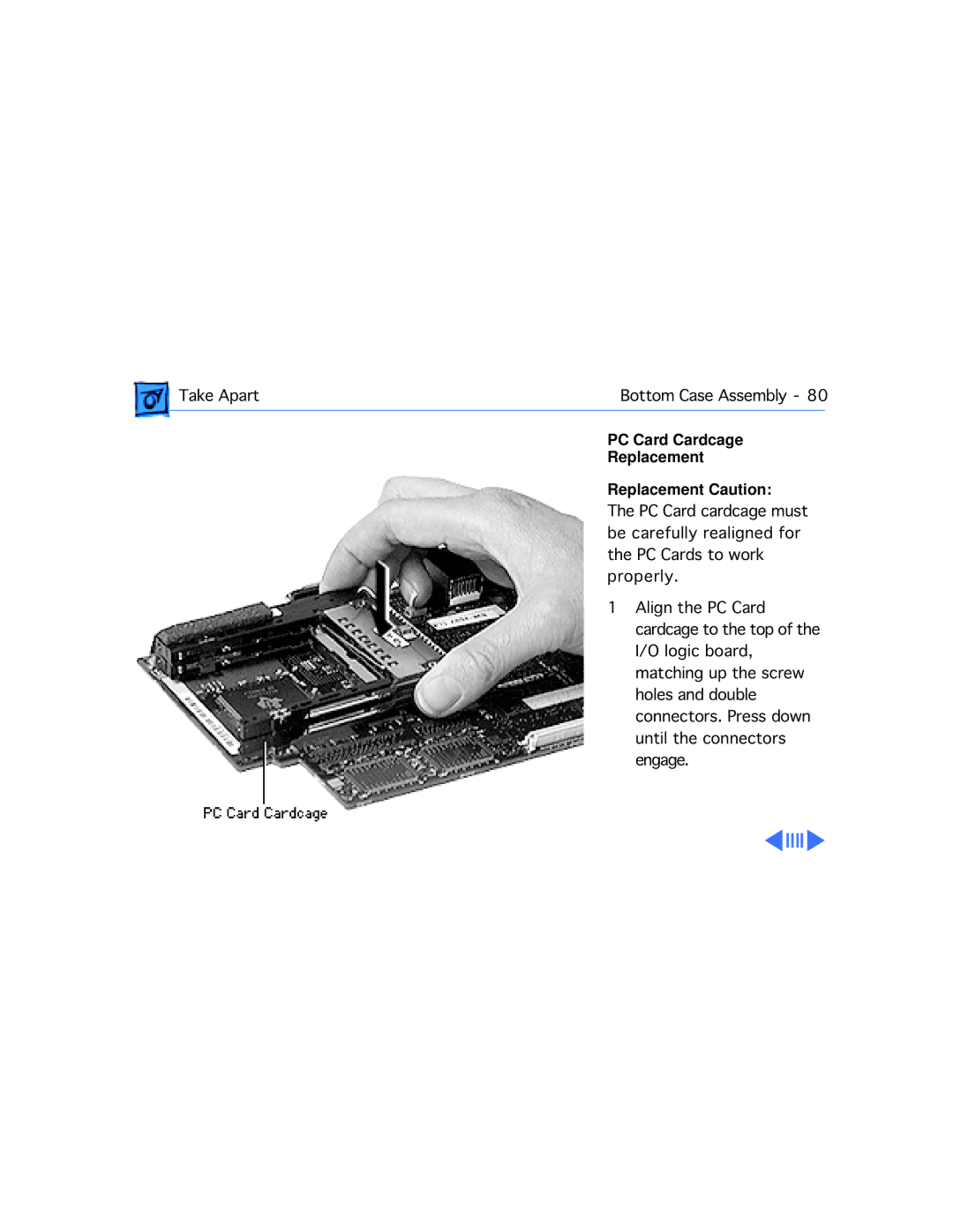 Apple M4753 manual PC Card Cardcage Replacement Replacement Caution 