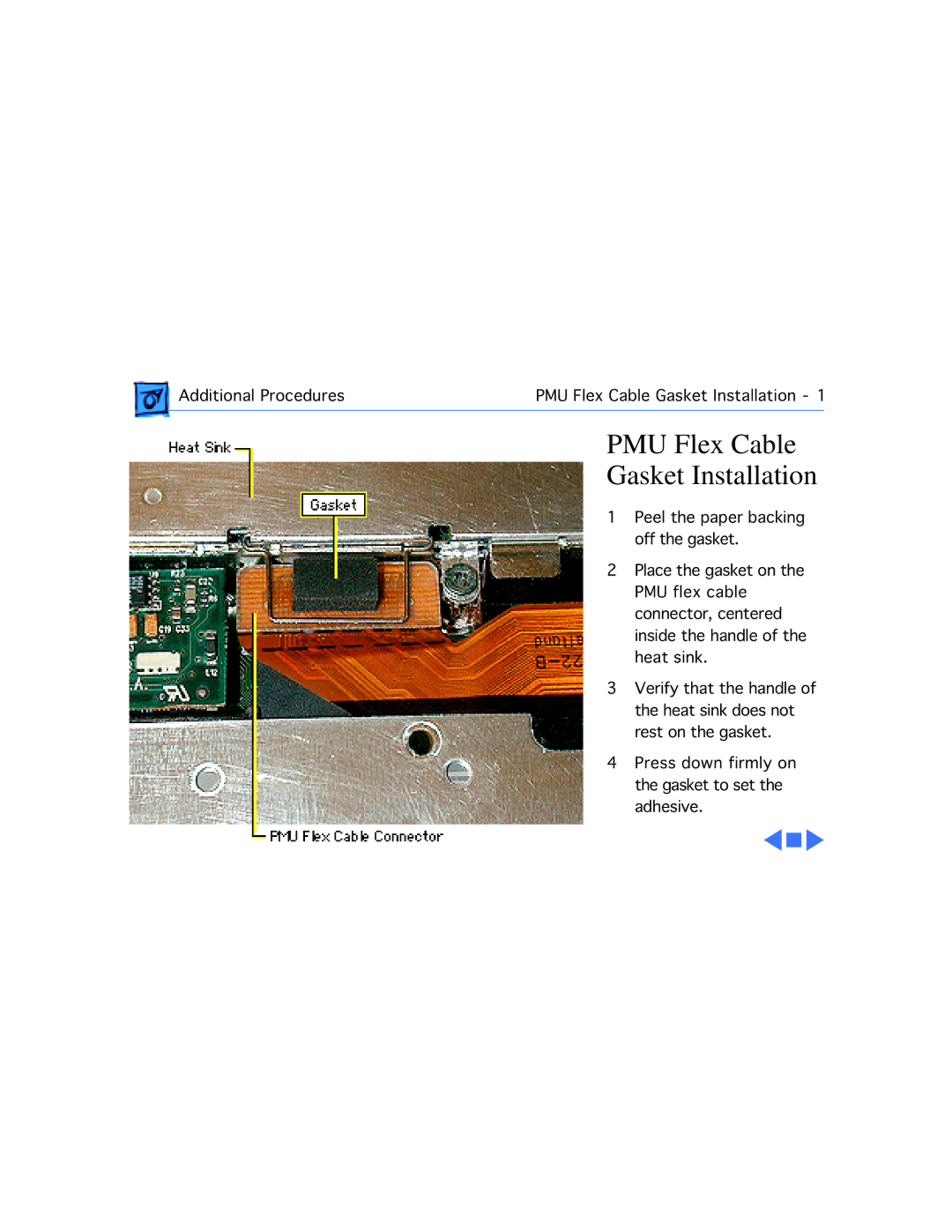 Apple M4753 manual PMU Flex Cable Gasket Installation 