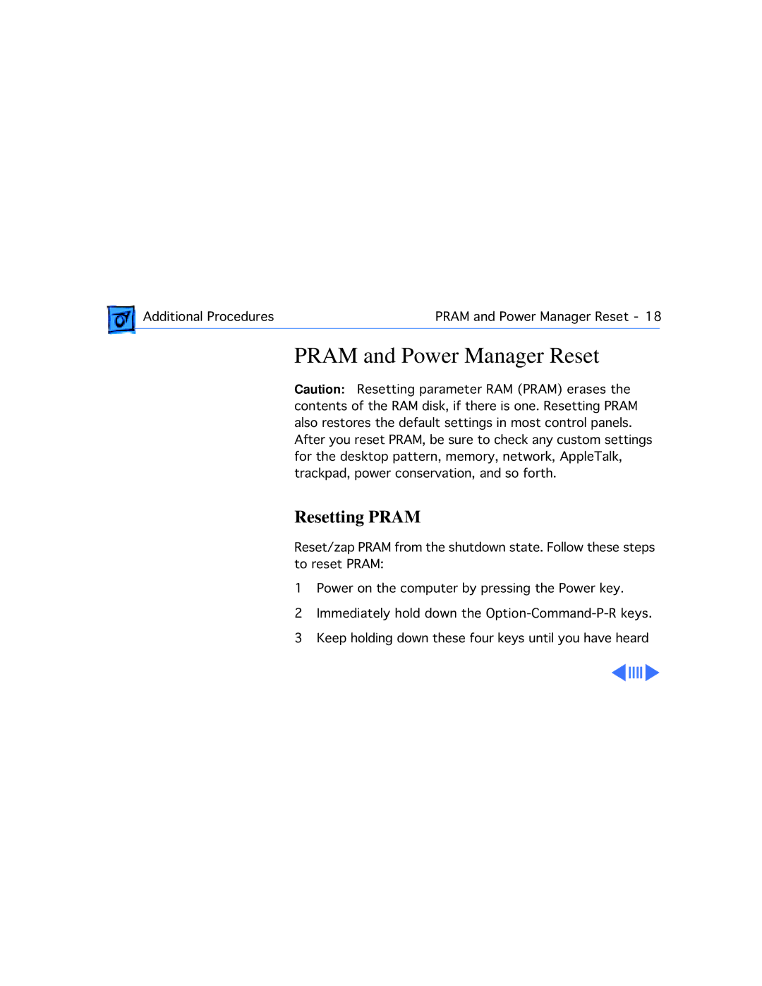 Apple M4753 manual Pram and Power Manager Reset, Resetting Pram 