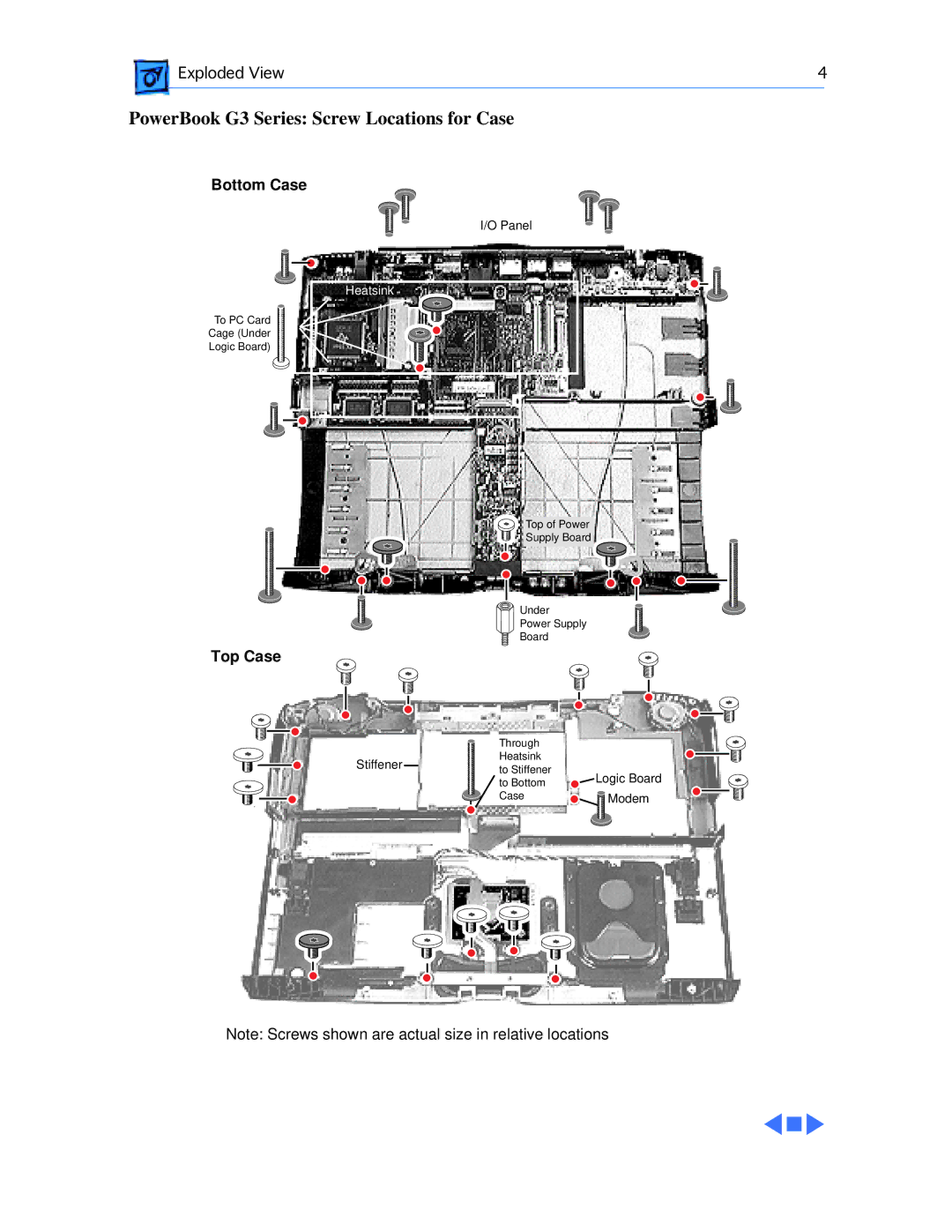 Apple M4753 manual PowerBook G3 Series Screw Locations for Case 