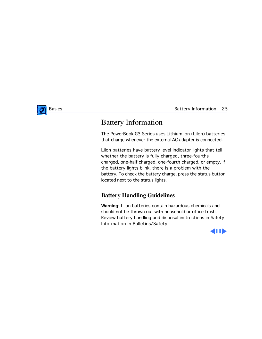 Apple M4753 manual Battery Information, Battery Handling Guidelines 