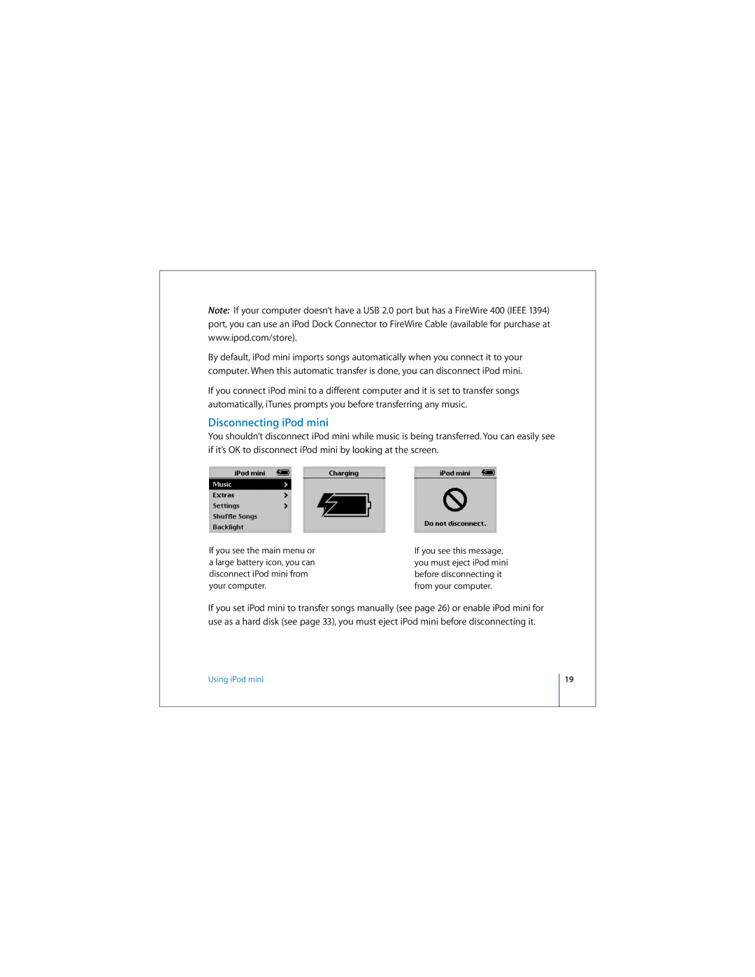 Apple M9801B/A, M9802LLAR, M9801LLAR, M9800LLAR, M9803LLAR, M9802X/A Disconnecting iPod mini, Your computer From your computer 